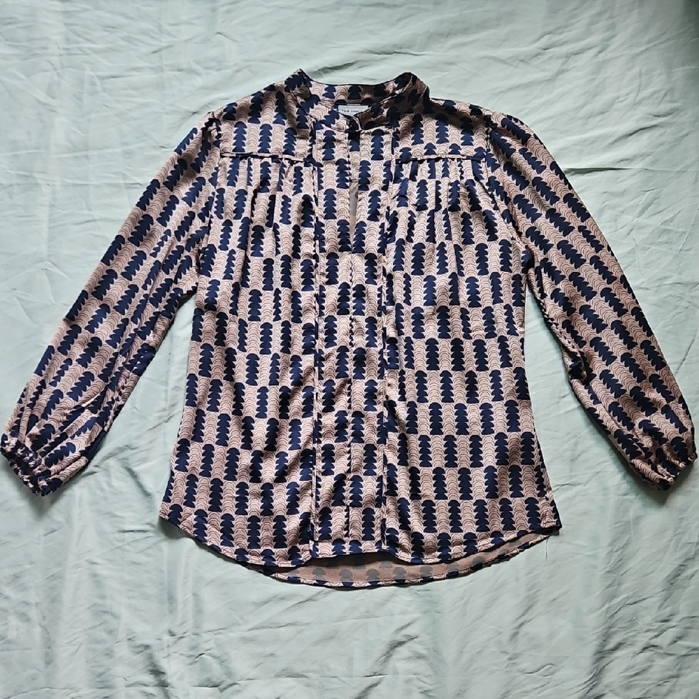 The Odells Navy and Beige Patterned Women's Top, Size M
